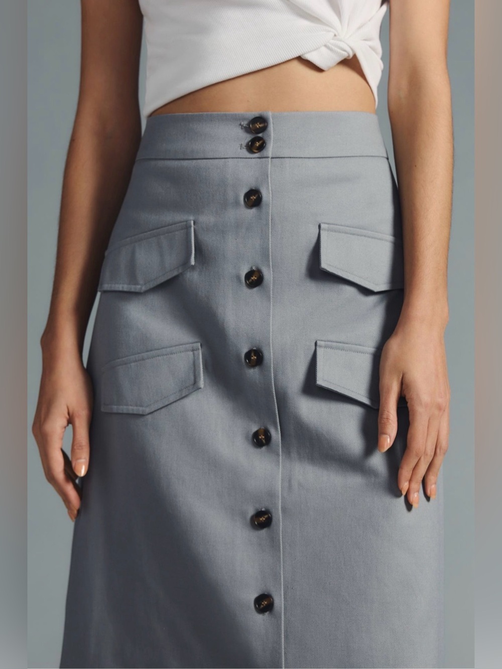 Mare Mare x Anthropologie Gray Button Front Utility Midi Skirt Size M - Picture 5 of 11